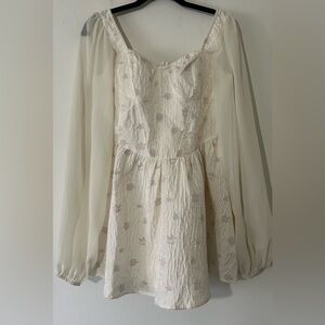 Stunning Cider Ivory Floral Sheer Sleeve Princess Mini Dress